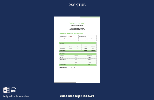 modello di buste paga per ferie bancarie cooperative RTW in stile verificato